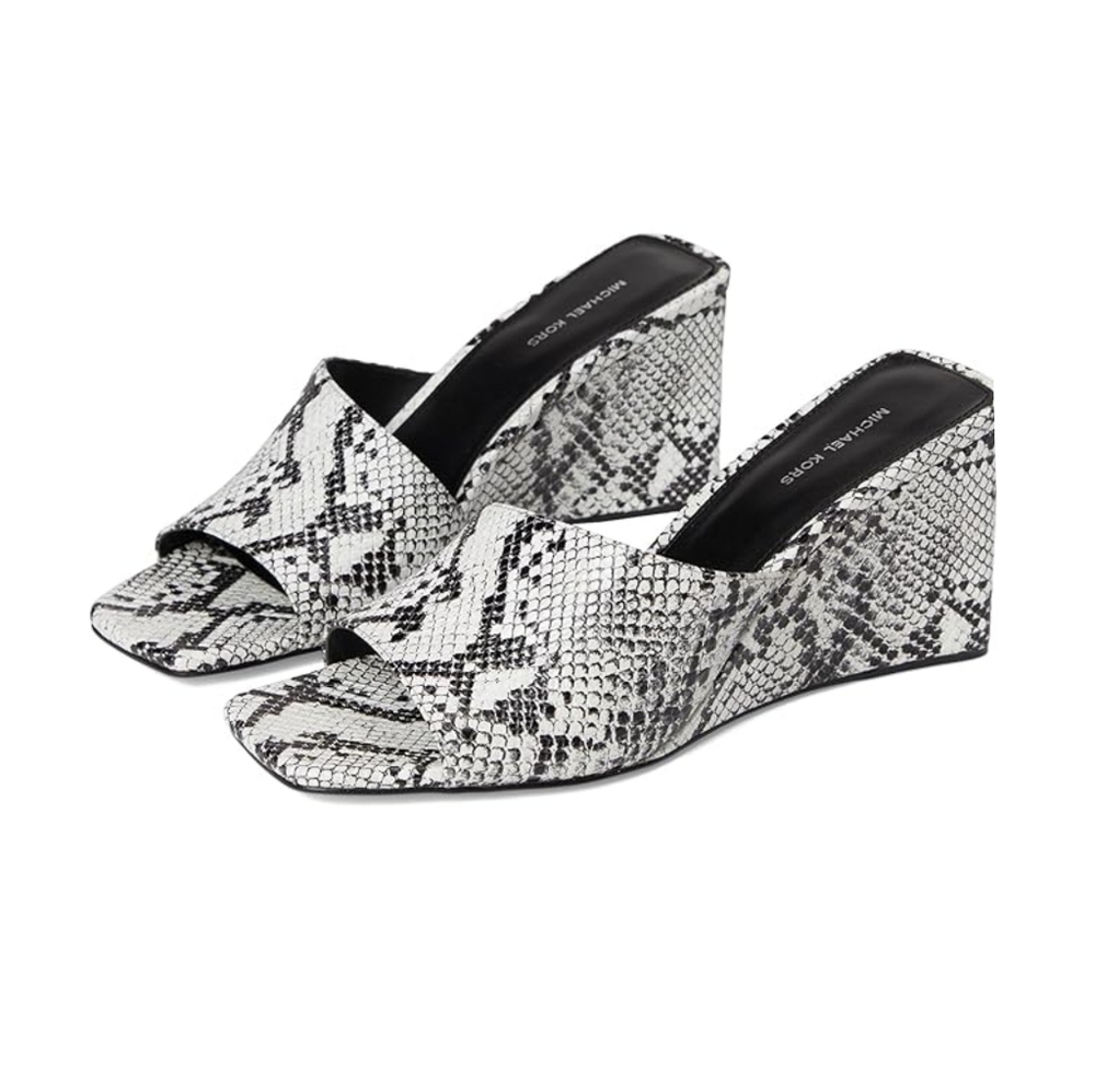 🆕️ Michael Kors Merriam Snake Embossed Leather Square Wedge Sandal in Grey